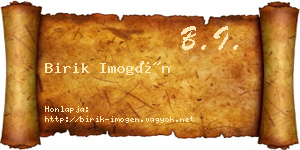 Birik Imogén névjegykártya